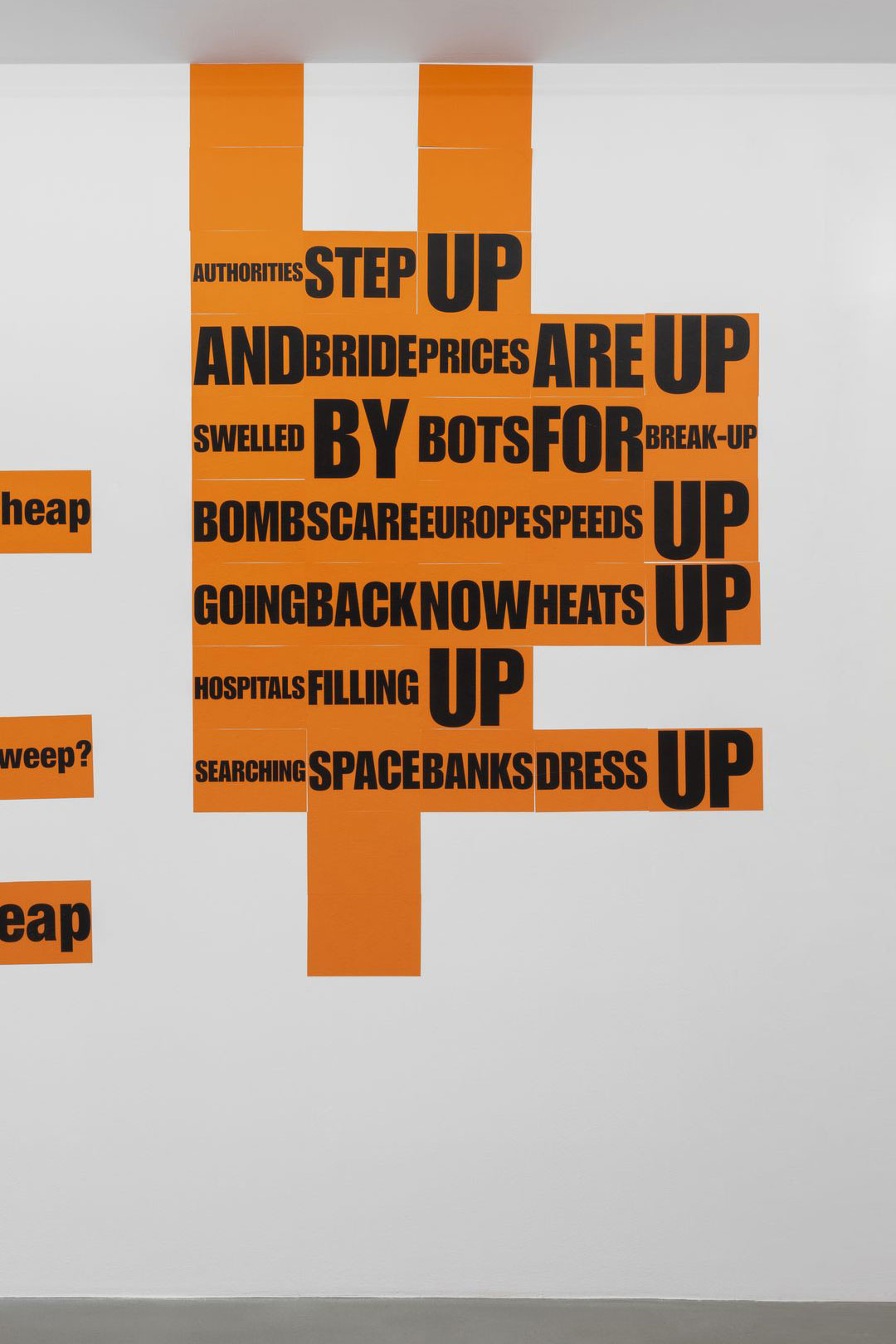 Claude Closky, ‘Authorities step up,’ 2023, wall collage, digital print on 80 gr colored paper, 252 x 297 cm, 37 pages 21 x 29.7 cm (A4).
